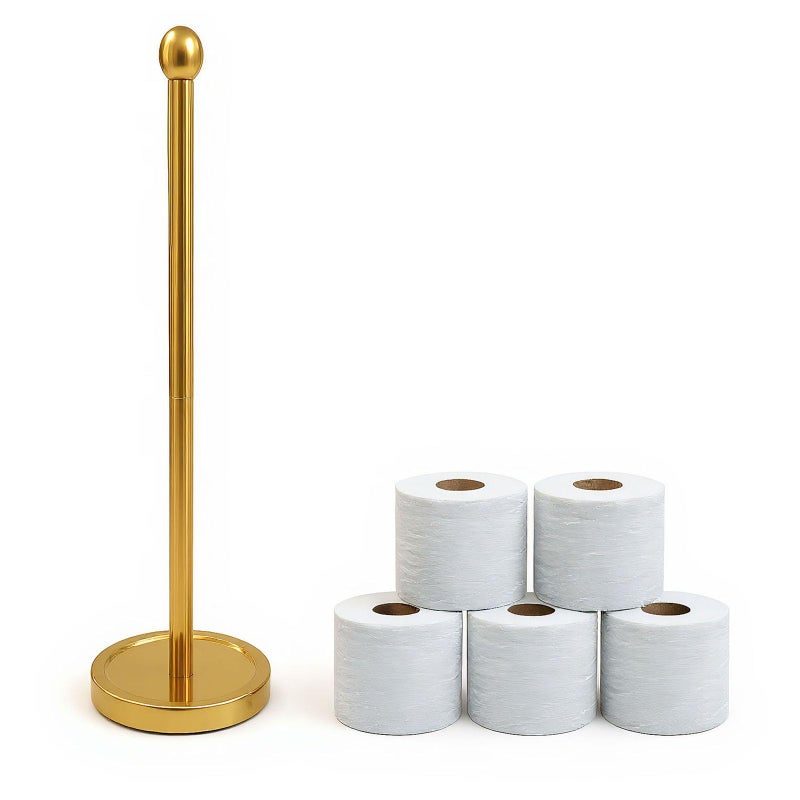 Wismay Toilet Paper Holder Stand for Max 5 Paper Rolls Freestanding TP Holder Roll Holder Storage Stainless Steel Gold - Image 2