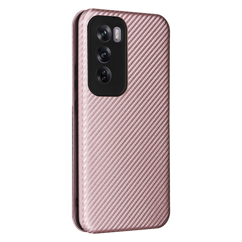 HuHa Case Cover For OPPO Reno12 Pro 5G Global Carbon Fiber Texture Flip Leather Phone Case(Pink) - Image 3