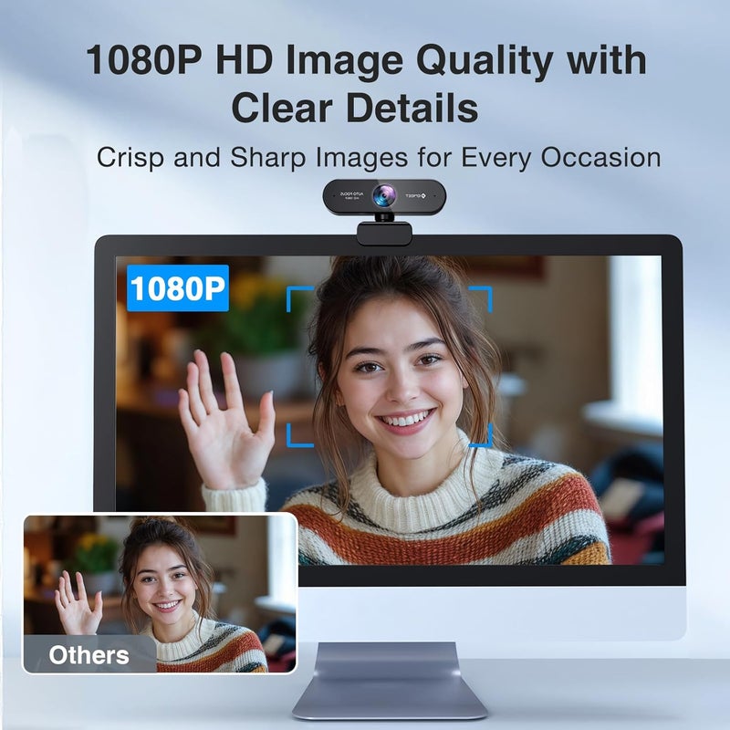 إي ميت كاميرا ويب عالية الدقة - C960 بدقة 1080P مع غطاء عدسة وميكروفون مزدوج، كاميرا بث بزاوية 90 درجة مع تصحيح تلقائي للإضاءة، توصيل وتشغيل، لأنظمة Linux وWin10 وMac OS X وYouTube والمؤتمرات - Image 2