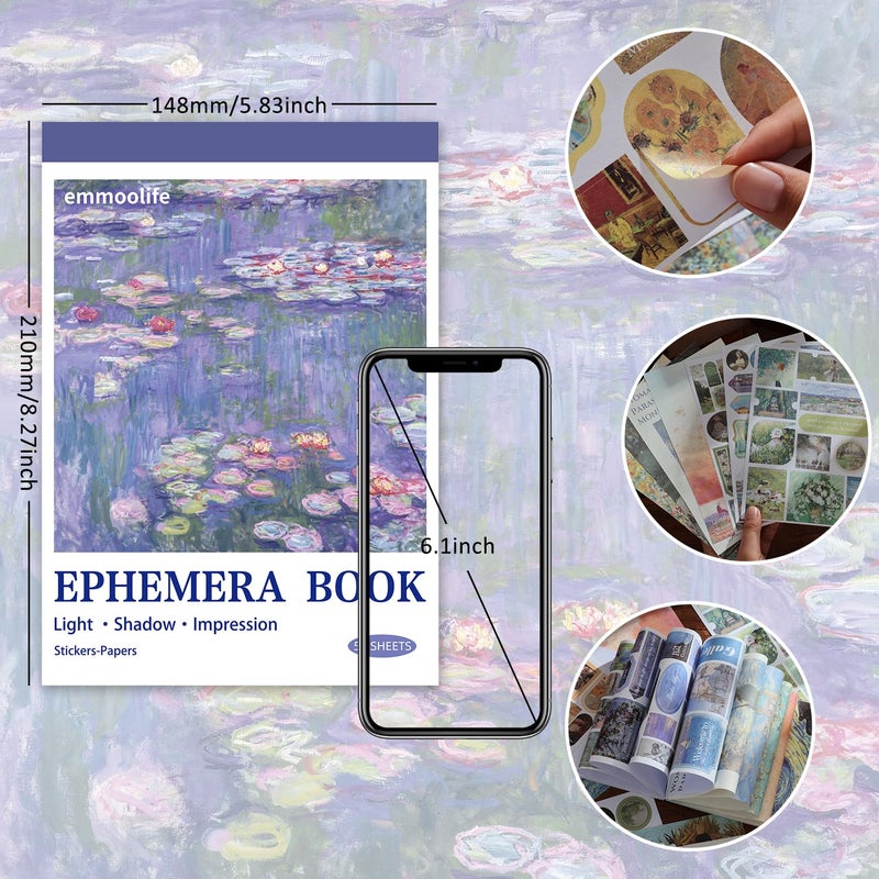 emmoolife Vintage Oil Painting Scrapbook Sticker, Journaling Supplies for Junk Journal, 500+ Scrapbooking Washi Stickers & 25 Ephemera Papers Art Scrapbook Supplies for Adults Teens Women Girls Junk Journal - Image 3