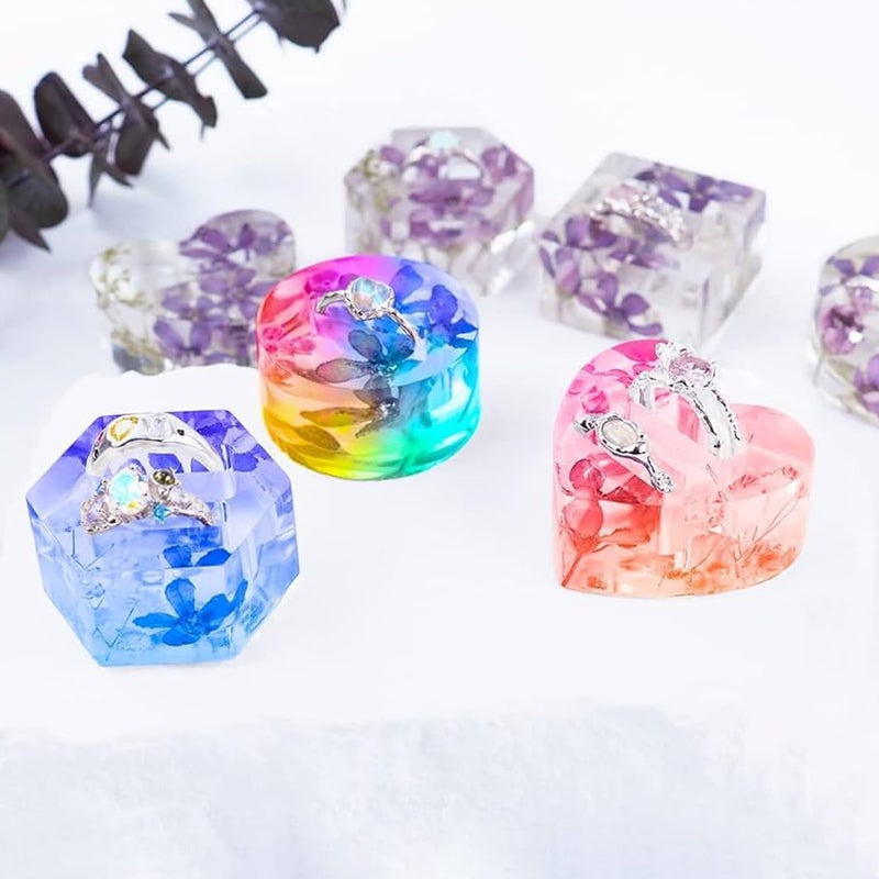 Eoast Resin Mold I Love Heart Round Hexagonal Square ,pyramid ,unicorn Shape 3D Silicone Ring Holder Tray | pyramid Crystal Casting Mould for Handmade Ring Display Storage Rack Art Crafts Home Party (8 CAVITY D-8 [19.5X11.5 CM ]) - Image 2