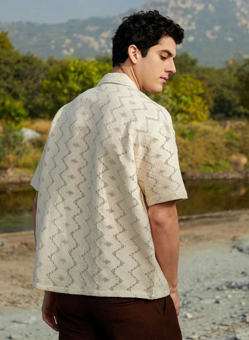 CAHOOT  Men's Off-White Zig-Trail Cuban Oversized Shirt for Men | Best Price UAE
