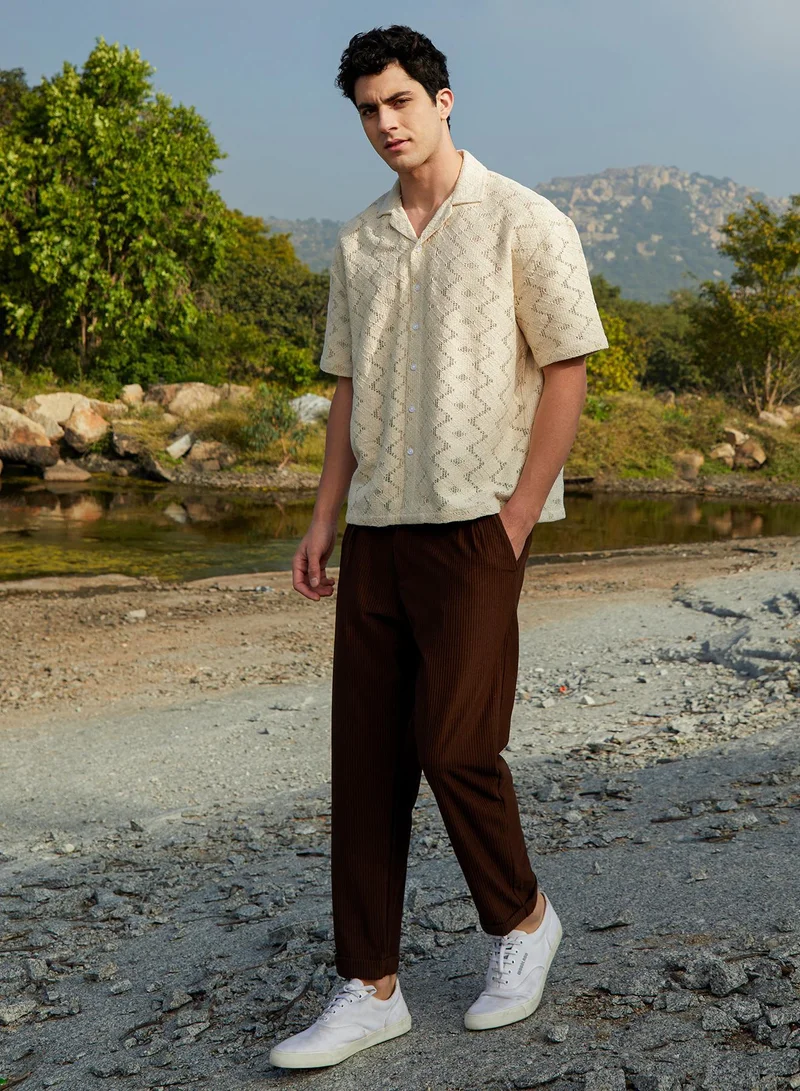 CAHOOT  Men's Off-White Zig-Trail Cuban Oversized Shirt for Men | Best Price UAE