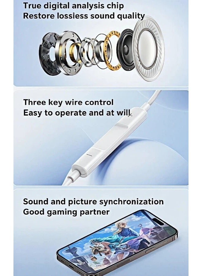 REMAX RM-702i Wired Earphones, Lightning Connector, In-Ear Design, Built-In HD Stereo Microphone, Volume Control, White, Suitable For Music, Calls, Games. Compatible With iPhone 14/13/12/11/X/Xs/Pro/ProMax/Plus and Other Lightning Devices. - Image 3