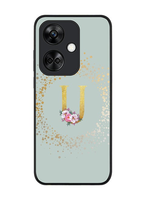 Rugged Black Edge case for OnePlus Nord CE3 Case Cover - Custom Monogram Initial Letter Floral Pattern Alphabet - U (Light Grey)