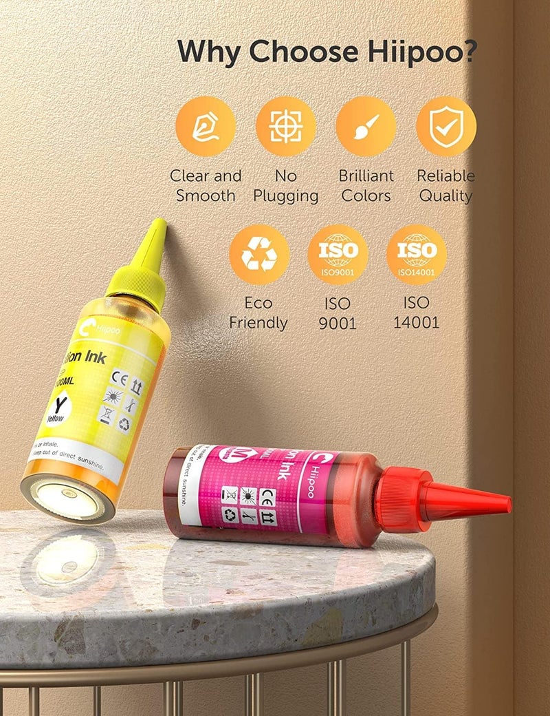 Hiipoo حبر هايبو 500 مل لإعادة التعبئة للطابعات النافثة للحبر ET2400 ET-2720 ET-2760 ET-2800 ET-2803 ET-2850 ET-4800 ET-15000 ET-3760 لنقل الحرارة على الأكواب والقمصان والوسائد (نسخة محدثة) - Image 4