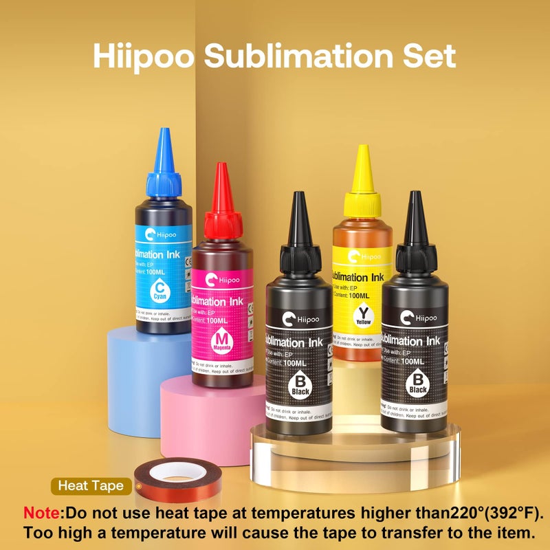 Hiipoo حبر هايبو 500 مل لإعادة التعبئة للطابعات النافثة للحبر ET2400 ET-2720 ET-2760 ET-2800 ET-2803 ET-2850 ET-4800 ET-15000 ET-3760 لنقل الحرارة على الأكواب والقمصان والوسائد (نسخة محدثة) - Image 5