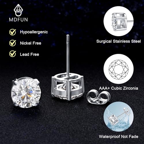 MDFUN Titanium Stud Earrings Set Hypoallergenic Cubic Zirconia Round CZ 4 Prong Surgical 316L Stainless Steel Stud Earring for Women and Men 3-6mm Pack of 4 - Image 5