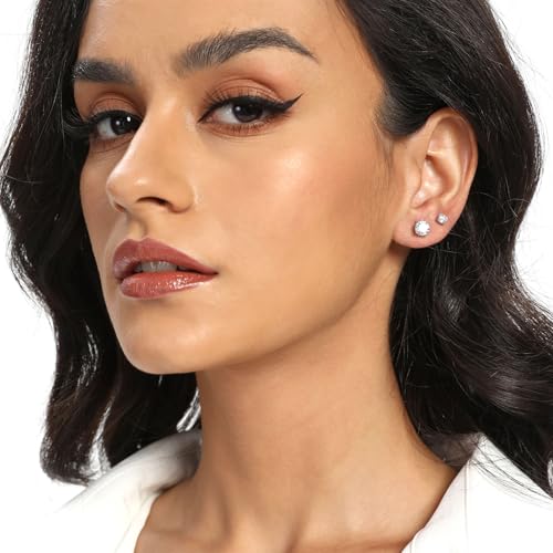MDFUN Titanium Stud Earrings Set Hypoallergenic Cubic Zirconia Round CZ 4 Prong Surgical 316L Stainless Steel Stud Earring for Women and Men 3-6mm Pack of 4 - Image 3