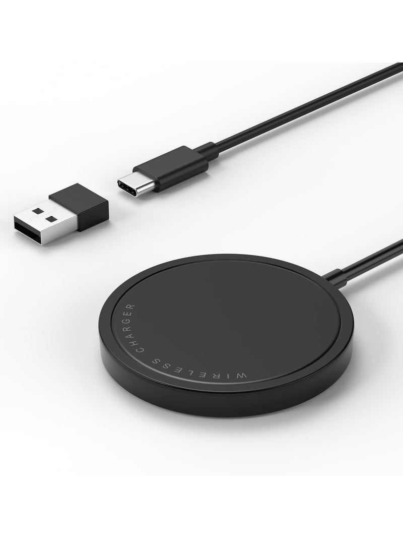 General Wireless Charger, 15W Max Fast Magnetic Wireless Charging Pad Compatible with iPhone 15/14/13/12 with USB-A Converter Black  - Image 1