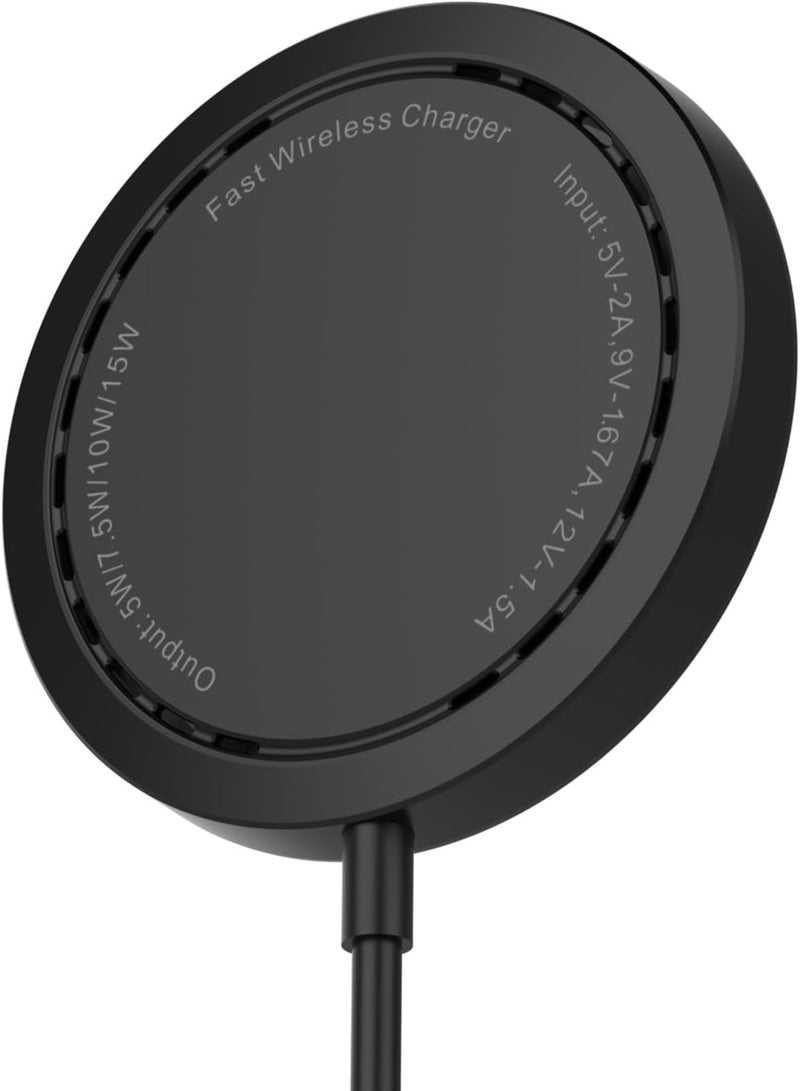 General Wireless Charger, 15W Max Fast Magnetic Wireless Charging Pad Compatible with iPhone 15/14/13/12 with USB-A Converter Black  - Image 2