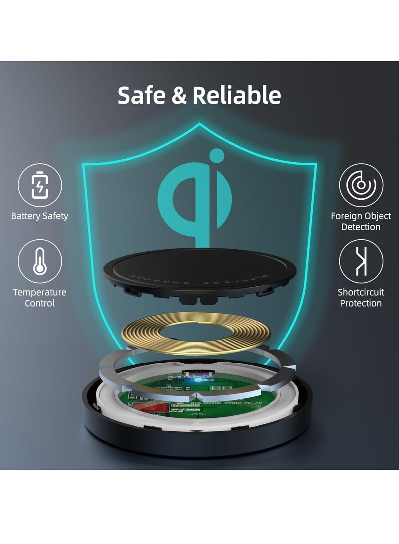 General Wireless Charger, 15W Max Fast Magnetic Wireless Charging Pad Compatible with iPhone 15/14/13/12 with USB-A Converter Black  - Image 5