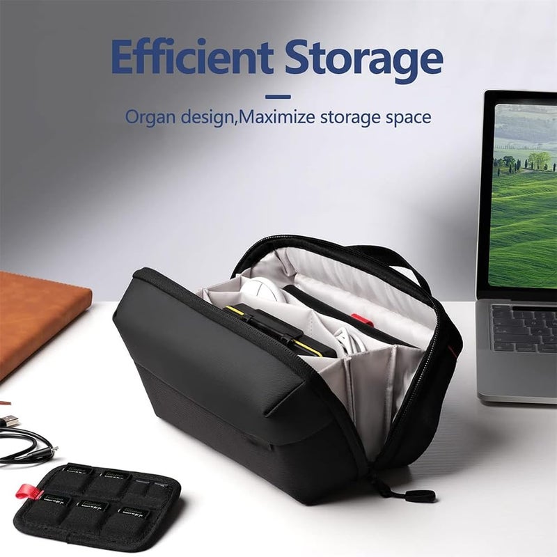 Excefore Electronics Organizer, Waterproof Travel Accessory Handle Bag for Tech Pouch for Cables, Camera Batteries, Power Bank, SD/TF Cards, Black - Image 4