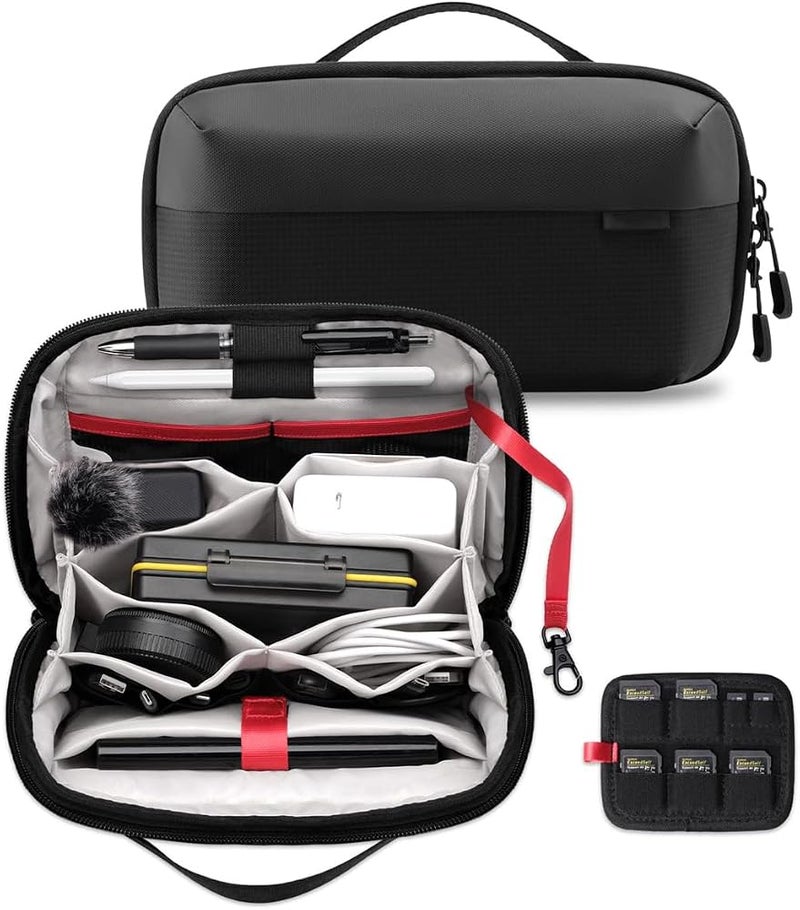 Excefore Electronics Organizer, Waterproof Travel Accessory Handle Bag for Tech Pouch for Cables, Camera Batteries, Power Bank, SD/TF Cards, Black - Image 1