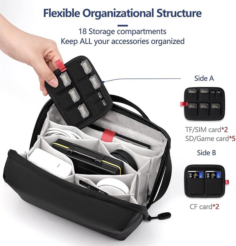 Excefore Electronics Organizer, Waterproof Travel Accessory Handle Bag for Tech Pouch for Cables, Camera Batteries, Power Bank, SD/TF Cards, Black - Image 3