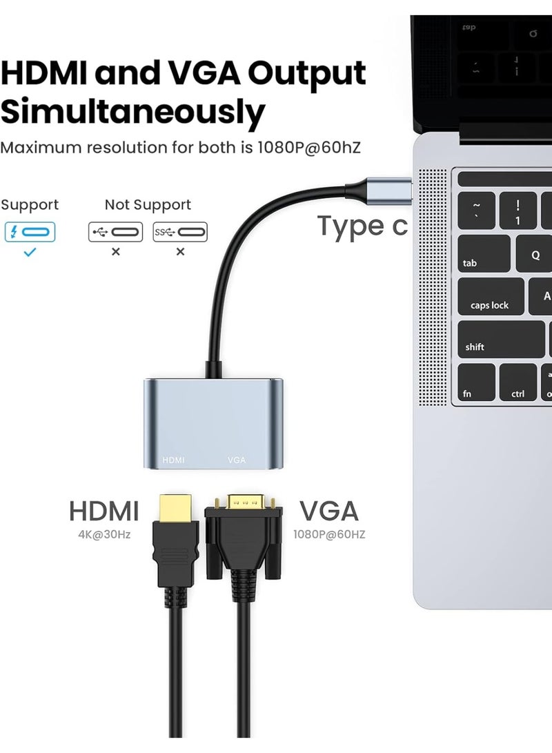 محول USB C إلى HDMI VGA ، محول محول USB Type C إلى VGA HDMI Splitter 2 في 1 لـ MacBook Pro / iPad Pro / Air 2021 2020 2019 2018 ، Dell XPS 13/15 ، Surface Pro ، Chromebook ، Galaxy S20 - Image 5