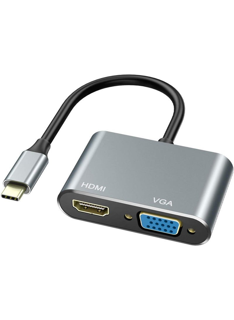 محول USB C إلى HDMI VGA ، محول محول USB Type C إلى VGA HDMI Splitter 2 في 1 لـ MacBook Pro / iPad Pro / Air 2021 2020 2019 2018 ، Dell XPS 13/15 ، Surface Pro ، Chromebook ، Galaxy S20 - Image 1