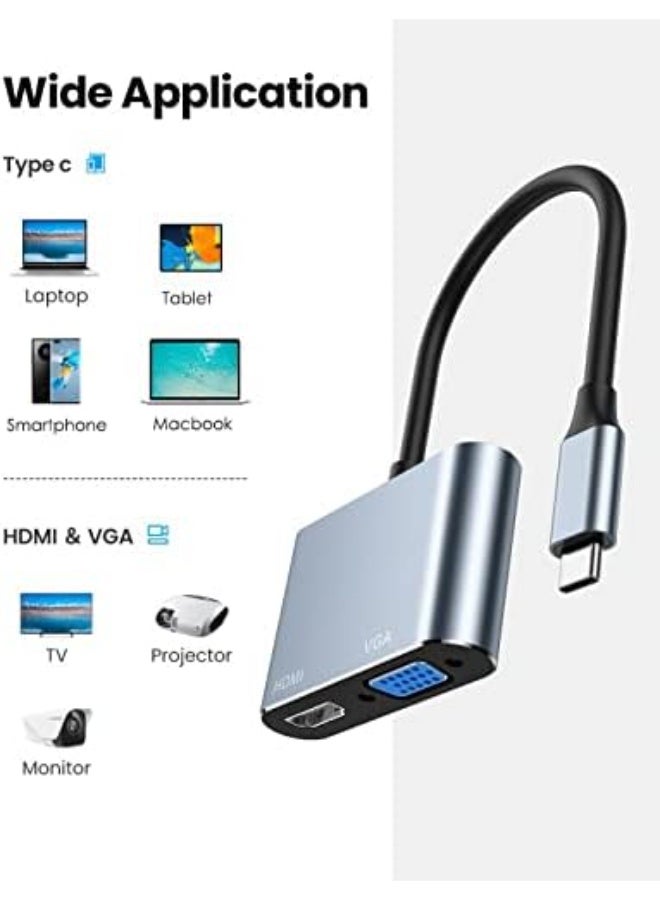محول USB C إلى HDMI VGA ، محول محول USB Type C إلى VGA HDMI Splitter 2 في 1 لـ MacBook Pro / iPad Pro / Air 2021 2020 2019 2018 ، Dell XPS 13/15 ، Surface Pro ، Chromebook ، Galaxy S20 - Image 2