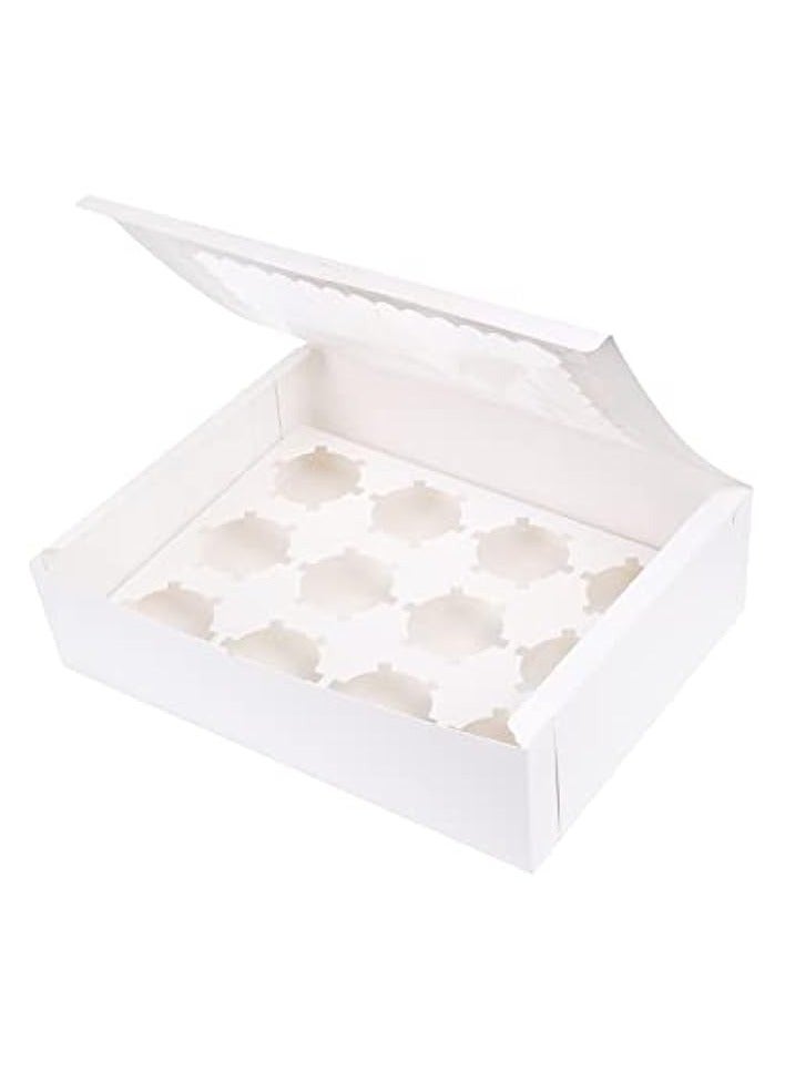 Green Tiger 12-Pack 12 Cavities Cupcake Box with Inserts Cupcake Containers Bakery Cake Carriers (White)