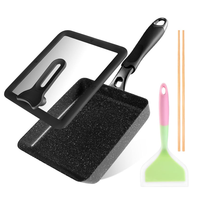 HAPPI STUDIO HAPPI STUDIO Tamagoyaki Pan  Japanese Egg Pan with Lid  Japanese Omelette pan Nonstick  Omelet Pan for Japanese Food  Square Frying Pan 