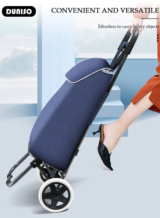 DUNISO Folding Shopping Trolley Cart Portable Lightweight Shopping Carts Foldable Hand Truck with 2 Wheels Reusable Practical Trolley Bags,Suitable for Groceries, Shopping, Kitchen, and Travel  - Image 3