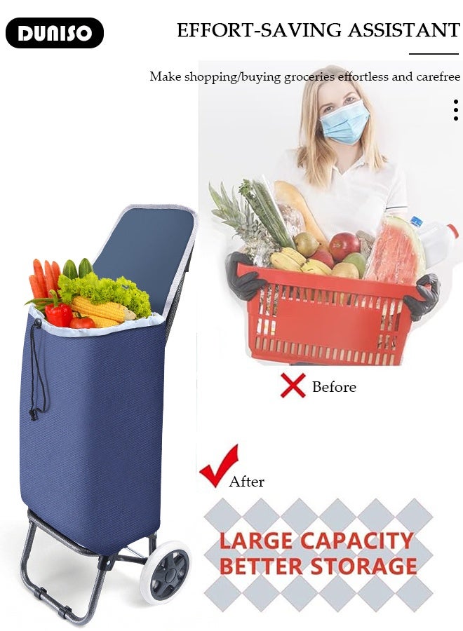 DUNISO Folding Shopping Trolley Cart Portable Lightweight Shopping Carts Foldable Hand Truck with 2 Wheels Reusable Practical Trolley Bags,Suitable for Groceries, Shopping, Kitchen, and Travel  - Image 4