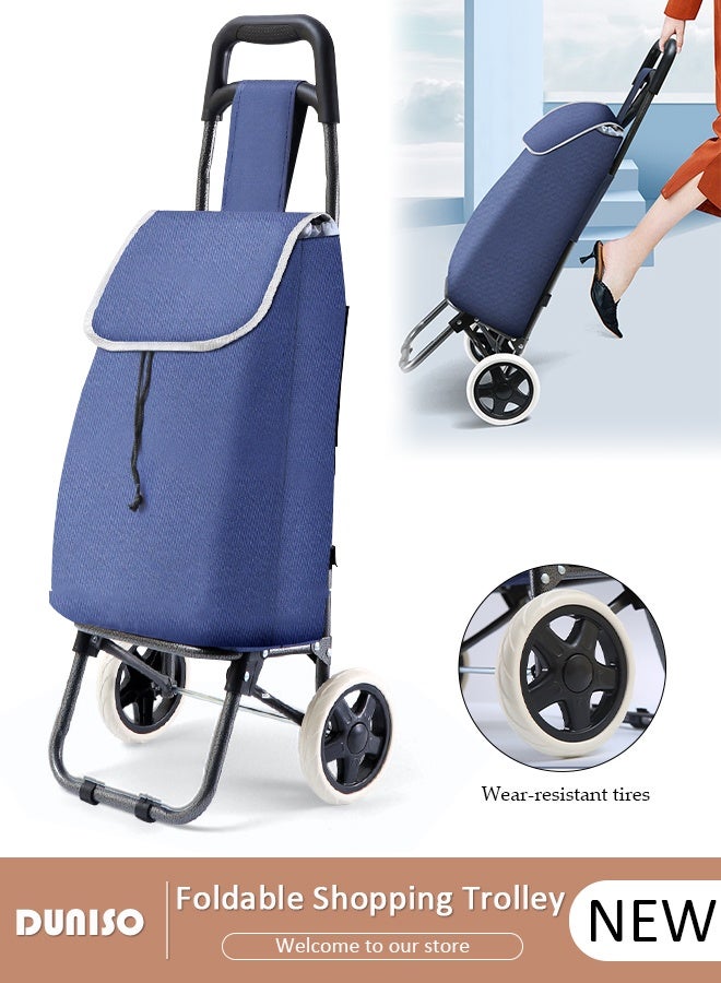 DUNISO Folding Shopping Trolley Cart Portable Lightweight Shopping Carts Foldable Hand Truck with 2 Wheels Reusable Practical Trolley Bags,Suitable for Groceries, Shopping, Kitchen, and Travel  - Image 1
