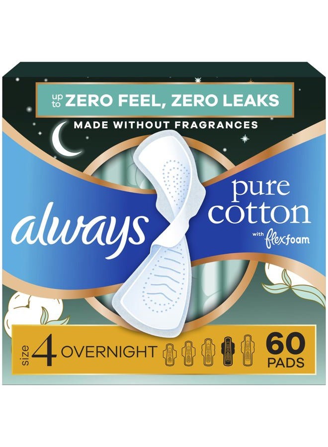 Always Pure Cotton with Flexfoam Pads, Size 4 Overnight Absorbency, with Wings, 20 Count, Pack of 3 (60 Count Total) - Image 1