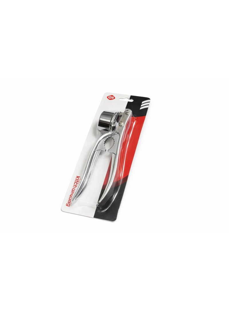 Heavy Duty Metal Garlic Press & Crusher with Built-in Nutcracker - Silver | Manual Kitchen Garlic Mincer - Image 2