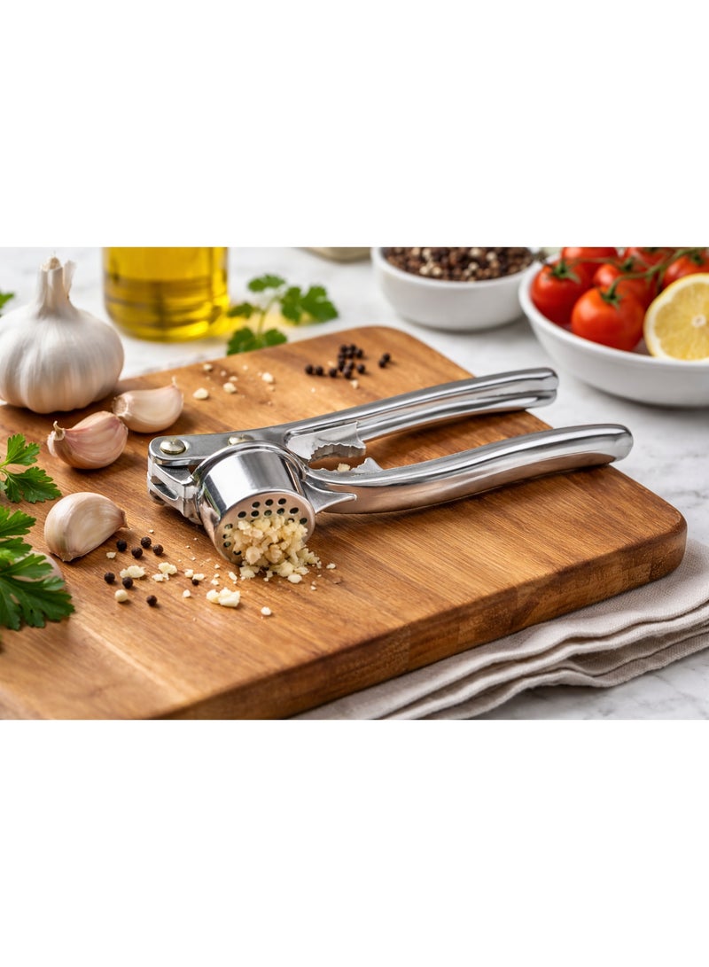 Heavy Duty Metal Garlic Press & Crusher with Built-in Nutcracker - Silver | Manual Kitchen Garlic Mincer - Image 3
