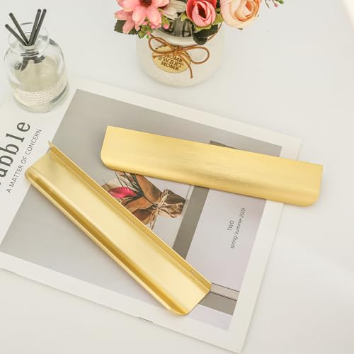 Malimali 10 Pack Gold Edge Finger Pulls for Cabinets Wardrobes 7.87" Kitchen Cabinet Pulls Handles Drawer Pulls Modern Aluminum Concealed Tab Pulls for Closet Door, Brushed Brass - Image 5
