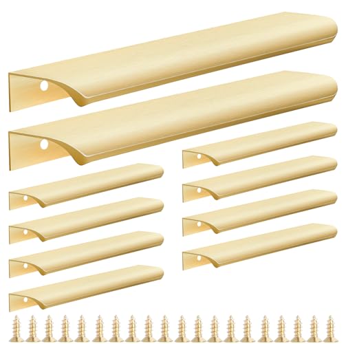 Malimali 10 Pack Gold Edge Finger Pulls for Cabinets Wardrobes 7.87" Kitchen Cabinet Pulls Handles Drawer Pulls Modern Aluminum Concealed Tab Pulls for Closet Door, Brushed Brass - Image 1
