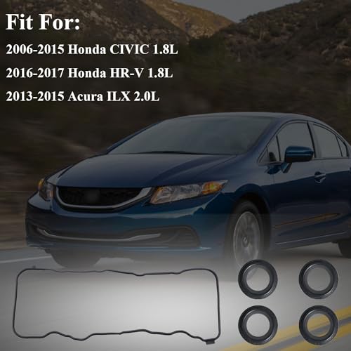 Quivimoro VS50563 Engine Cylinder Valve Cover Gasket Kit Fit for 2006-2015 Honda Civic 1.8L, for 2016-2017 Honda HR-V 1.8L, Valve Cover Gasket Set for 2013-2015 Acura ILX 2.0L Replace OE# 12341RNAA01 - Image 2