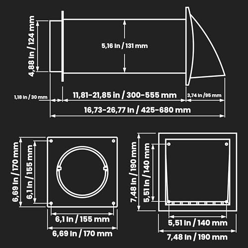 Repa Market 5 Inch Plastic Through Wall Ventilation Kit Dryer Vent Hood with Cuttable PVC Pipe and Duct Connector White Indoor Dryer Vent KitOutdoor Dryer Vent Cover Dryer Exhaust vent - Image 3