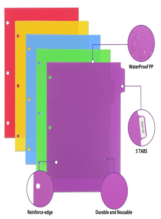 LIMANLIRY 3 Sets Colorful Binder Dividers with Tabs,Plastic Index with 5 Tabs,Big Tab Dividers for 3 Ring Binder - Image 4
