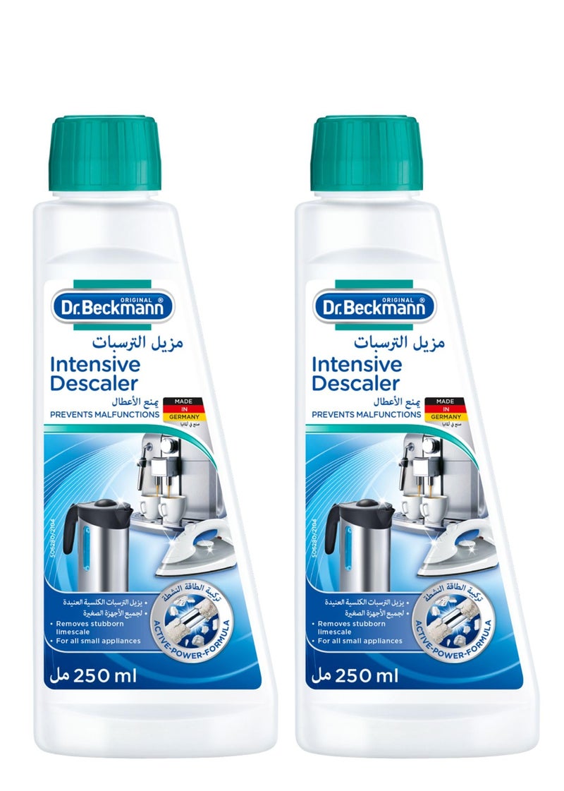 Dr. Beckmann Intensive Descaler-Removes Stubborn Limescale-With Active Power Formula-Works Faster-Effective-Easy to Use-For all Small Appliances-Prevents Damage-Made in Germany-250 ML x 2 Twin Pack - Image 1