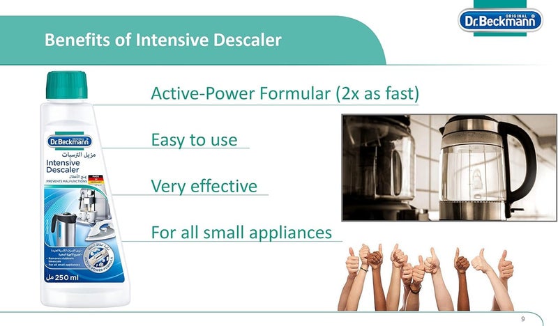 Dr. Beckmann Intensive Descaler-Removes Stubborn Limescale-With Active Power Formula-Works Faster-Effective-Easy to Use-For all Small Appliances-Prevents Damage-Made in Germany-250 ML x 2 Twin Pack - Image 2