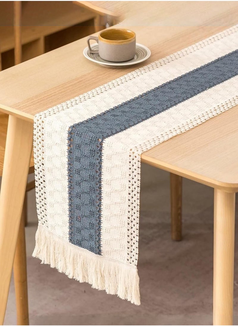 XnYao - Modern Table Runners Simple Nordic Style Beige Table Flags Handmade Tassel Cotton Linen Tablecloth Bed Runners Table Decoration for Party, Wedding Ect 12 x 71 Inches - Image 1