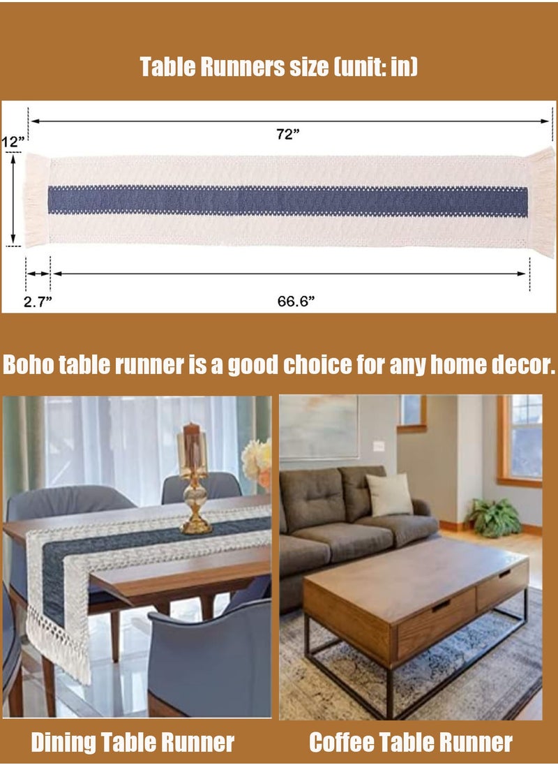 XnYao - Modern Table Runners Simple Nordic Style Beige Table Flags Handmade Tassel Cotton Linen Tablecloth Bed Runners Table Decoration for Party, Wedding Ect 12 x 71 Inches - Image 1