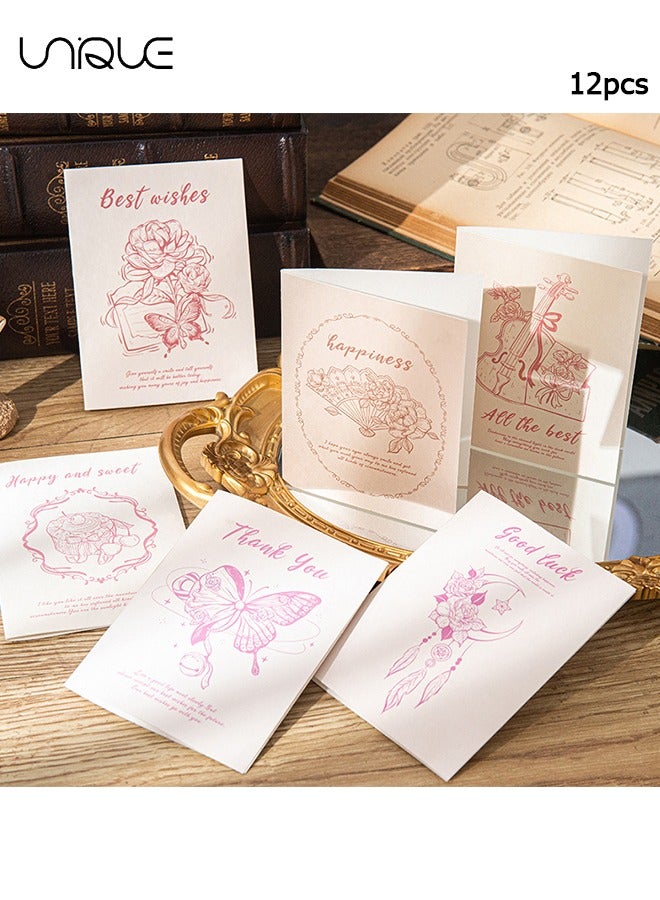 Unique 12 Vintage Literary Greeting Cards, Rose Pattern Greeting Cards, Violin Pattern Greeting Cards, Pink Greeting Cards, Greeting Cards for Teachers, Friends, Classmates, Colleagues, etc - Image 1