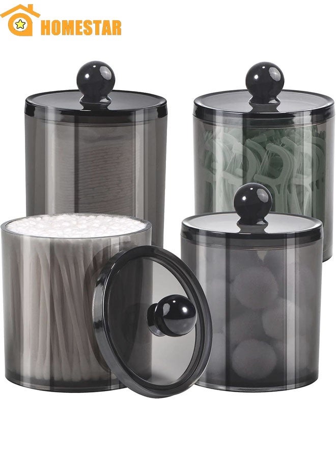 هومستر 4 حزمة البلاستيك الأكريليك جرات التخزين الأسود مع الغطاء، 12 أوقية مكياج منظم لكرات القطن، مسحات، وسادات، ملح الحمام - Image 1