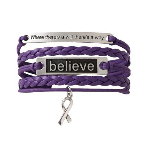 Infinity Collection Purple Ribbon Charm Bracelet, Where There is a Will There is a Way Awareness Bracelet, Survivor Gift for Women - Image 1