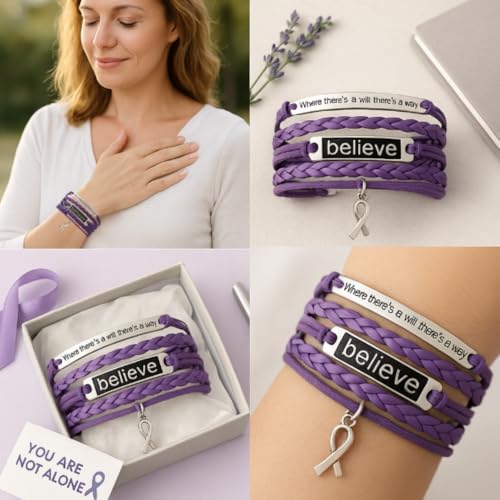 Infinity Collection Purple Ribbon Charm Bracelet, Where There is a Will There is a Way Awareness Bracelet, Survivor Gift for Women - Image 2