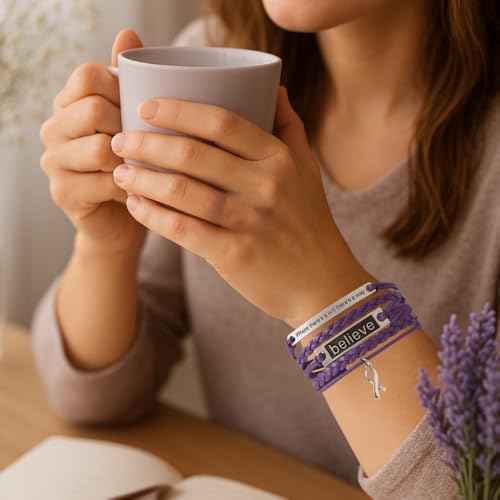 Infinity Collection Purple Ribbon Charm Bracelet, Where There is a Will There is a Way Awareness Bracelet, Survivor Gift for Women - Image 3