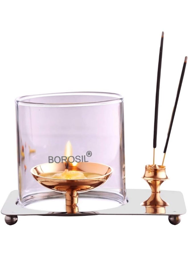 BOROSIL Glass Aarti Diya (Golden) - Image 2