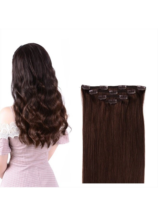 Winsky 22" Hair Extensions Clip in Human Hair for Women - Silky Straight Remy Real Long Human Hair Clip on 90grams 4pieces Medium Brown #4 Color - Image 1