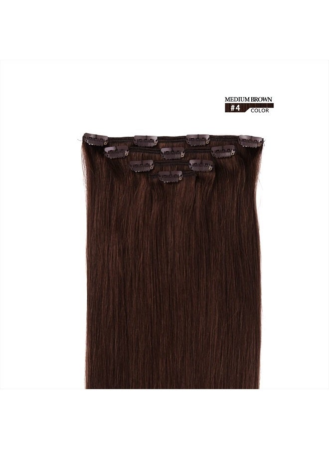 Winsky 22" Hair Extensions Clip in Human Hair for Women - Silky Straight Remy Real Long Human Hair Clip on 90grams 4pieces Medium Brown #4 Color - Image 2