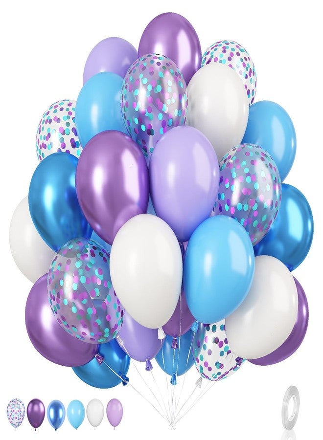 Biapian Blue and Purple Balloons Set, 50 PCS Blue 12 Inch Mermaid Balloon, Metallic Purple White Latex Ballons Confetti Helium Balloons for Girls Mermaid Birthday Party Baby Shower Winter Supplies - Image 1