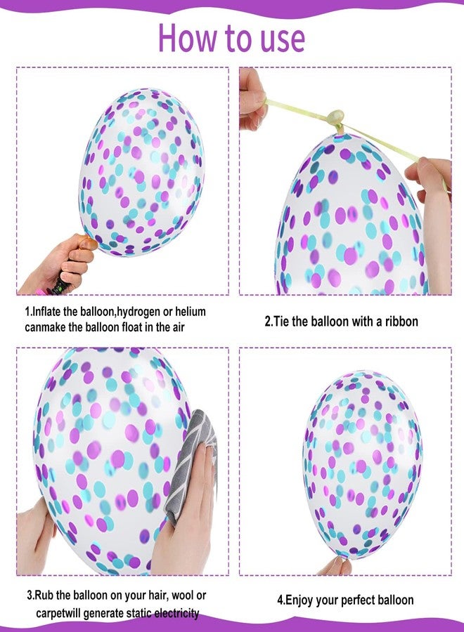 Biapian Blue and Purple Balloons Set, 50 PCS Blue 12 Inch Mermaid Balloon, Metallic Purple White Latex Ballons Confetti Helium Balloons for Girls Mermaid Birthday Party Baby Shower Winter Supplies - Image 3