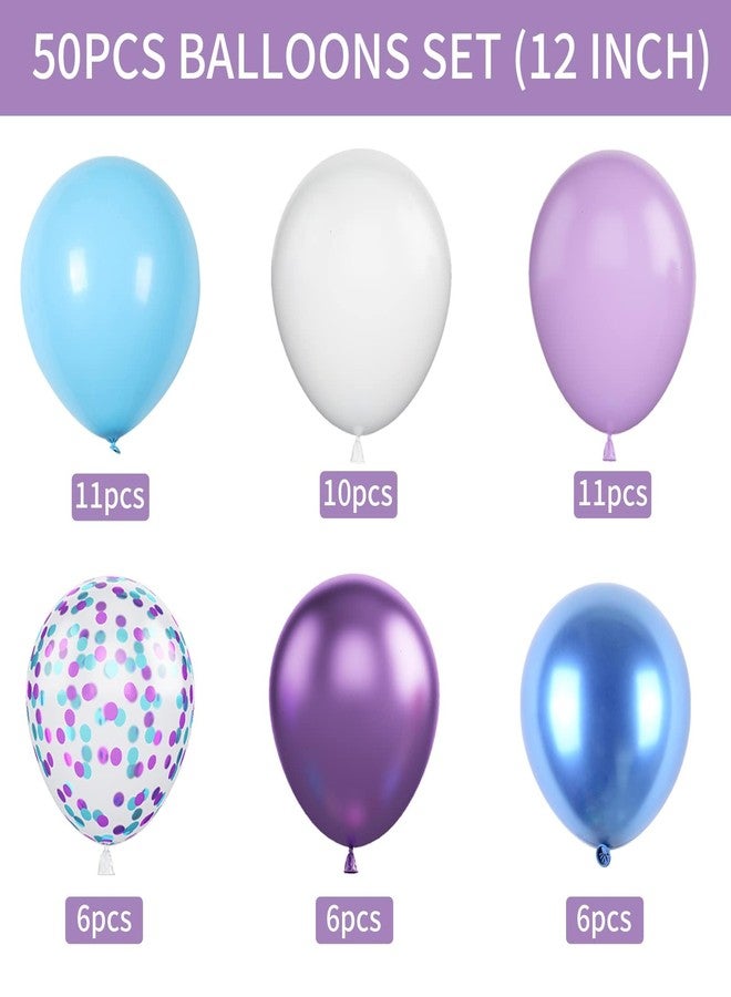 Biapian Blue and Purple Balloons Set, 50 PCS Blue 12 Inch Mermaid Balloon, Metallic Purple White Latex Ballons Confetti Helium Balloons for Girls Mermaid Birthday Party Baby Shower Winter Supplies - Image 2